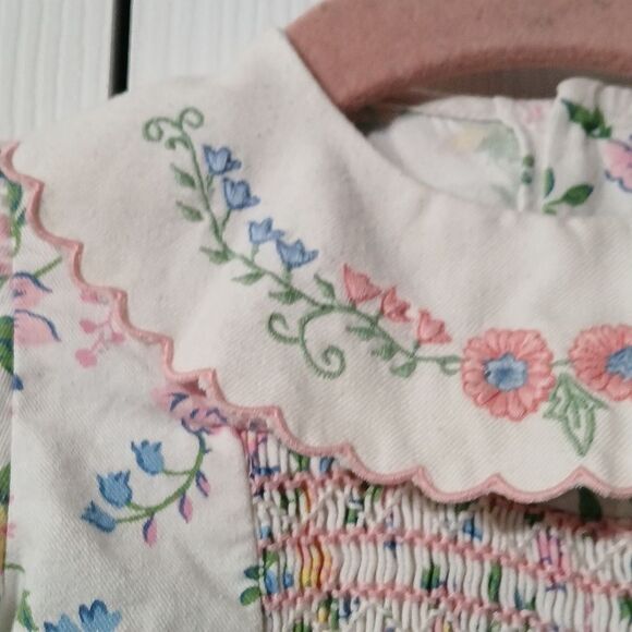 Friedknit Creations vintage smocked floral romper Sz 6m EUC - Picture 7 of 12